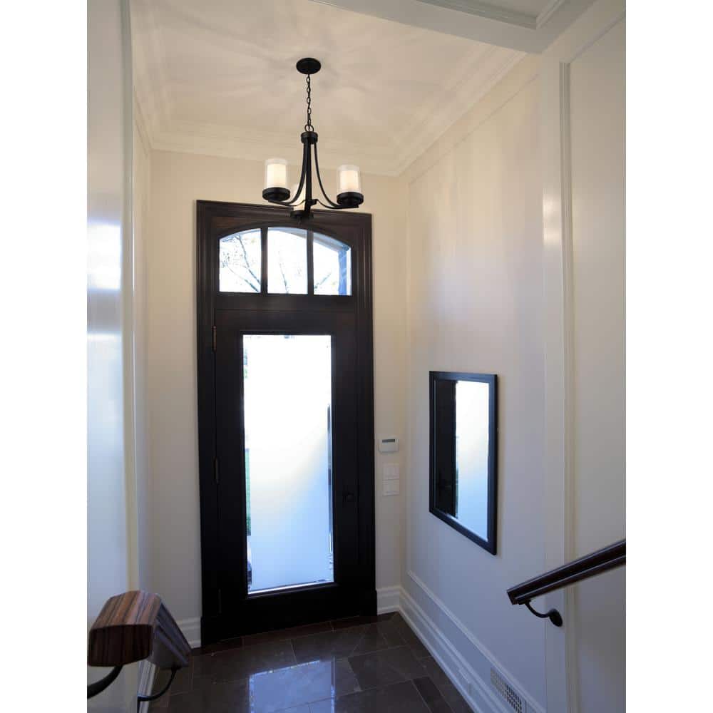 Willow Matte Black 3-Light Chandelier with White Glass Shades