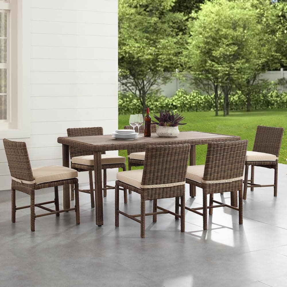 Bradenton 7-Piece Sand Wicker Outdoor Dining Set with Cushions
