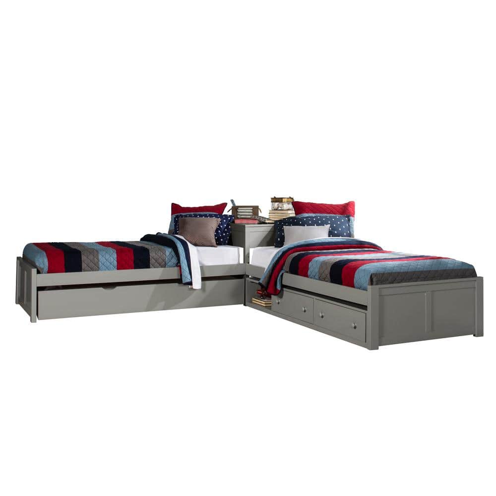 Hillsdale Furniture Pulse Gray Twin L-Shape Bed with Storage and Trundle Unit -  2311PLTBSTTR