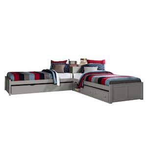 Pulse Gray Twin L-Shape Bed with Storage and Trundle Unit