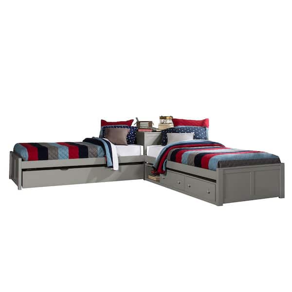 Hillsdale Furniture Pulse Gray Twin L-Shape Bed with Storage and Trundle Unit