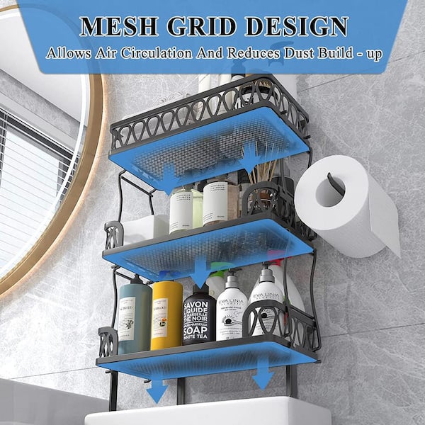 Metal Bathroom Storage Shelf Wall Mounted Black Basket Shelve Shower  Shampoo Rack Holder No Punching Easy Installation ZR2532