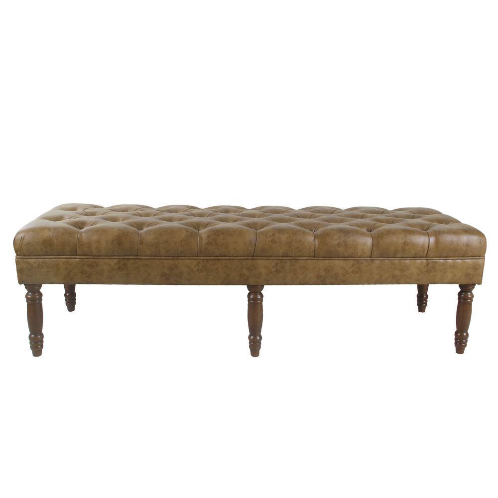 Light Brown Tufted Faux Leather Upholstered Bench