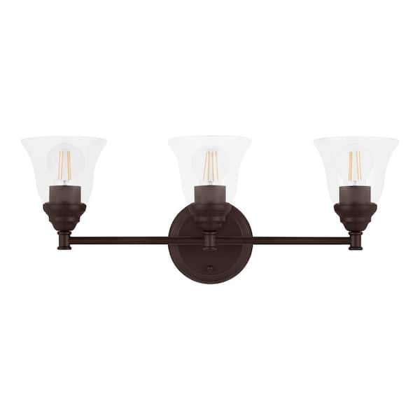 Hampton Bay Marsden 23.5 in. 3-Light Oil Rubbed Bronze Transitional Vanity Light with Clear Glass Shades