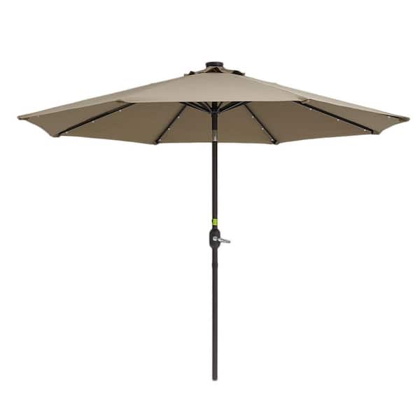 Unbranded 9 ft. Steel Crank Market Umbrella with Outdoor Solar Powered LED Lighted in Taupe