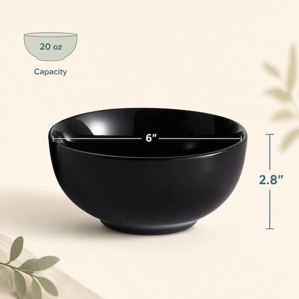 Wudkey 20 fl. oz. Black Ceramic Porcelain Cereal and Soup Bowls