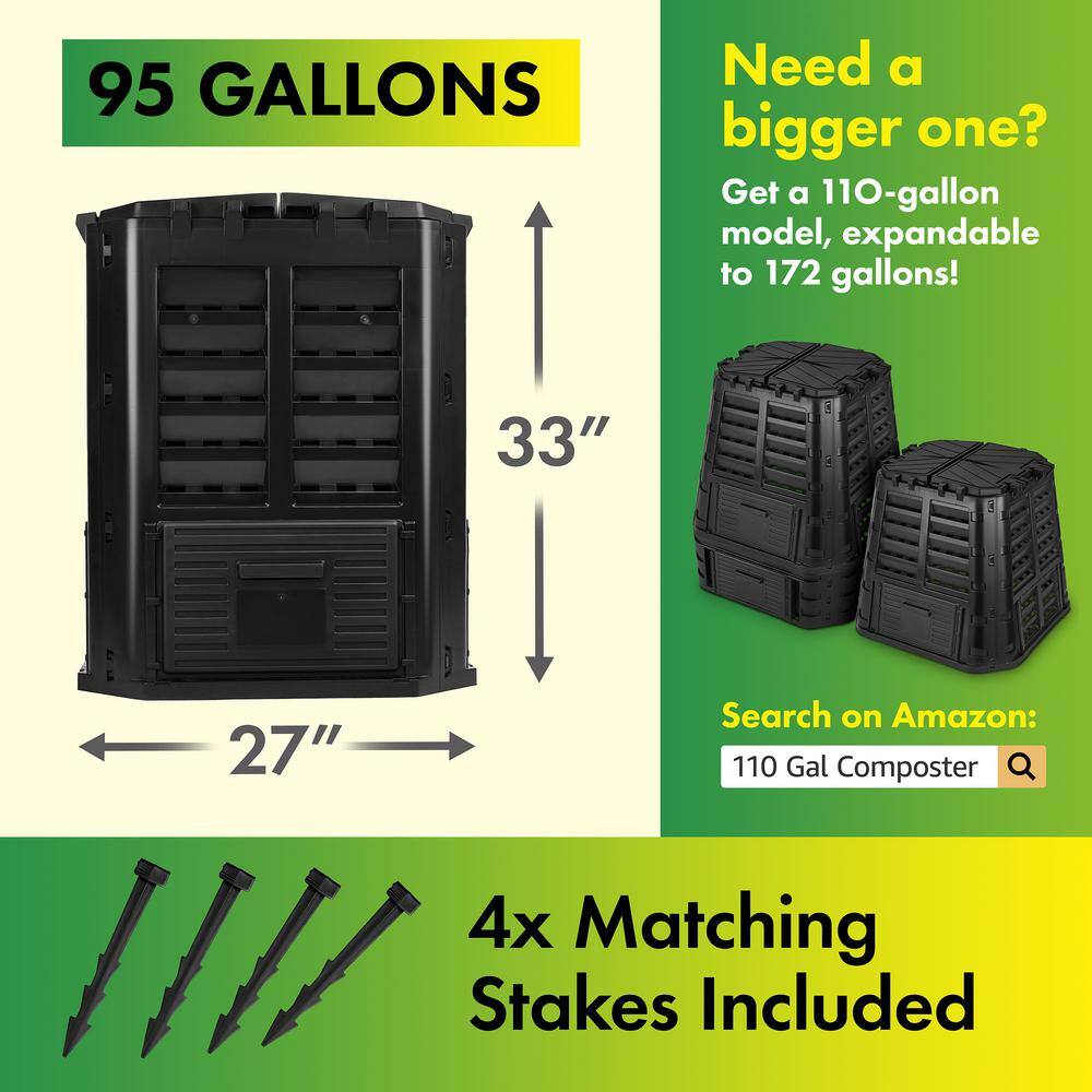 95 Gallons Plastic Odor Resistant Outdoor Stationary Composter with Latching Lid