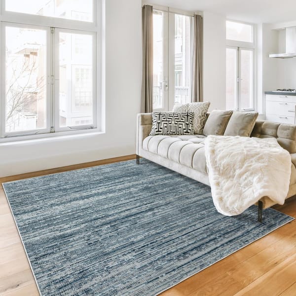 Missha Dario Blue 8 ft. x 10 ft. Striped High-Low Indoor Area Rug