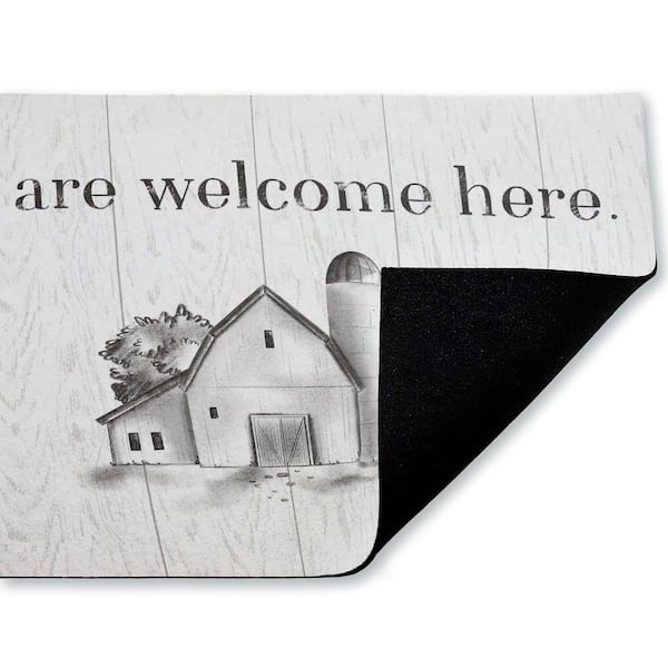 All are Welcome Barn White 18 in. x 30 in. Polyester Non-Slip Outdoor Door Mat