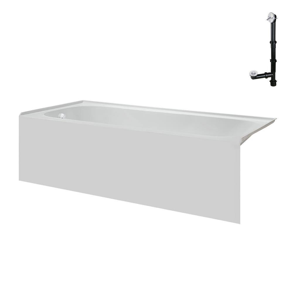 Glossy White Acrylic Rectangular Alcove Bathtub with Left-Hand Drain