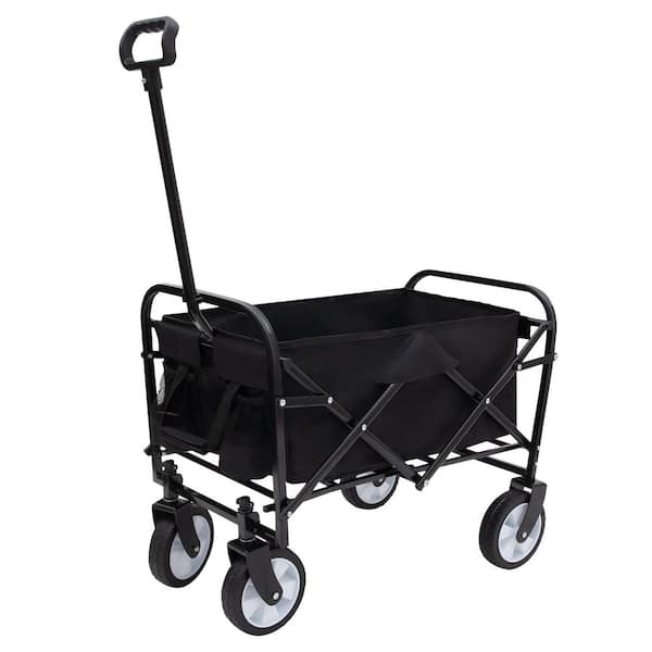 2 cu. ft. Steel Frame Outdoor Garden Cart Support 225 lbs. Waterproof Fabric Folding Wagon With Drawstring, Black
