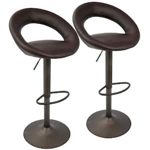 Metro Adjustable Height Bar Stool in Antique Metal and Brown Faux Leather (Set of 2)