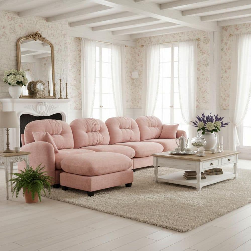Homy Casa PMOB 140 in. Round Arm 5-piece Chenille Modular Tufted