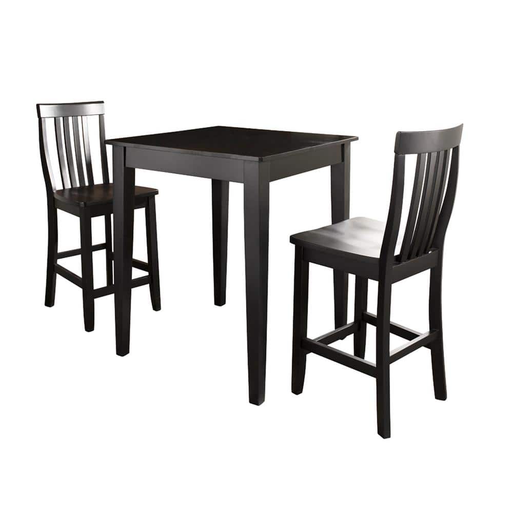 Elegant 3-Piece Black Pub Set with Contoured School House Stools