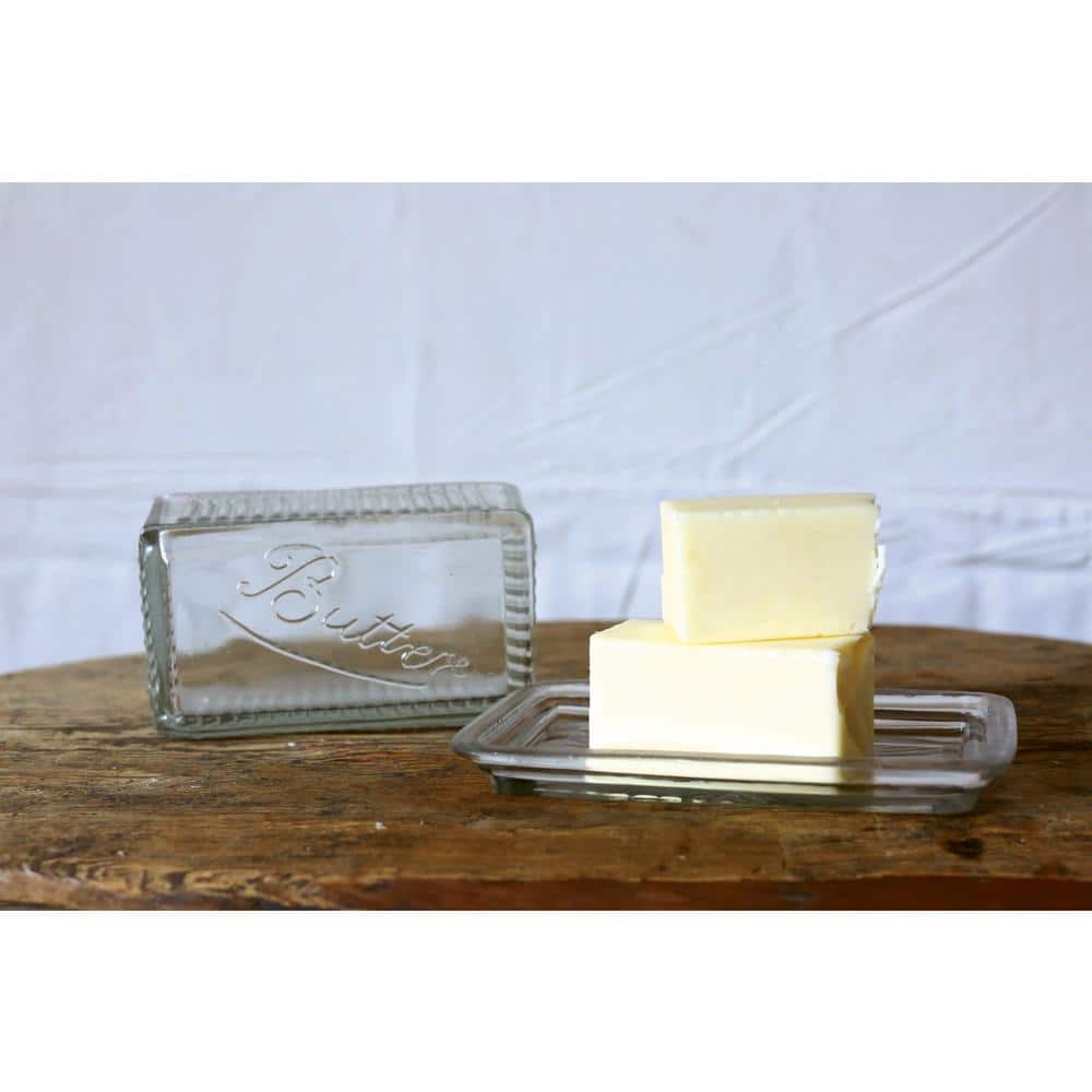 Clear Rectangular Pressed Glass Butter Dish with Lid