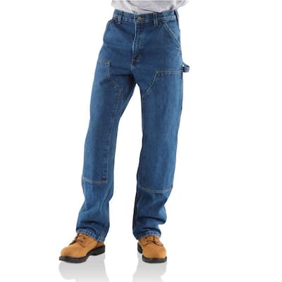 Men's 36 in. x 30 in. Darkstone Cotton Loose Fit Double Front Washed Logger Jean