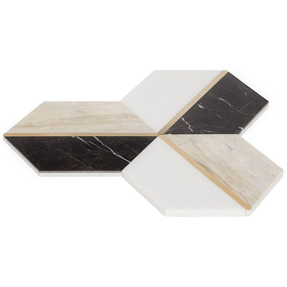 Saint Laurent Polished Marble and Brass Hexagonal Mosaic Tile