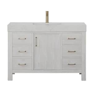 Leon 48 in. W x 22 in. D x 34 in. H Single Freestanding Bath Vanity in Washed White with White Composite Stone Top