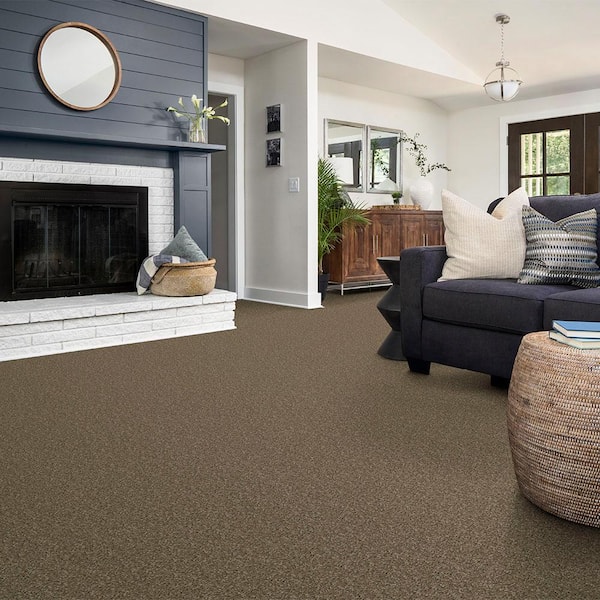 TrafficMaster Alpine - Natural - Brown 17.3 oz. Polyester Texture Installed  Carpet HDD8585700 - The Home Depot