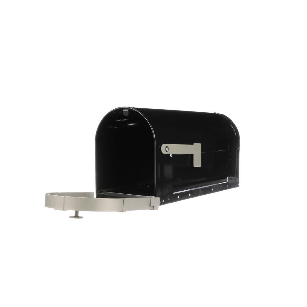 Brunswick Black, Large, Steel, Post Mount Mailbox with Brushed Nickel