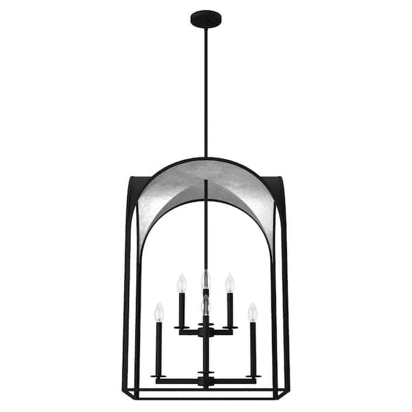 Hunter Dukestown 8-Light Natural Iron Lantern Pendant Light with Silver Detail