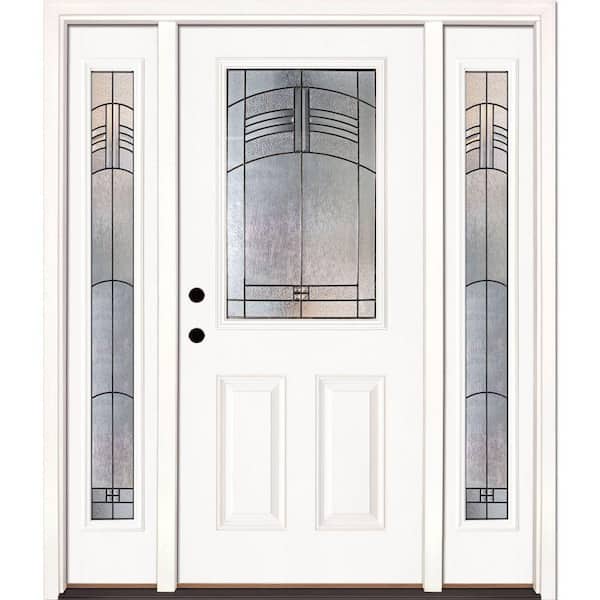 67.5 in. x 81.625 in. Rochester Patina 1/2 Lite Unfinished Smooth Right-Hand Fiberglass Prehung Front Door w/Sidelites