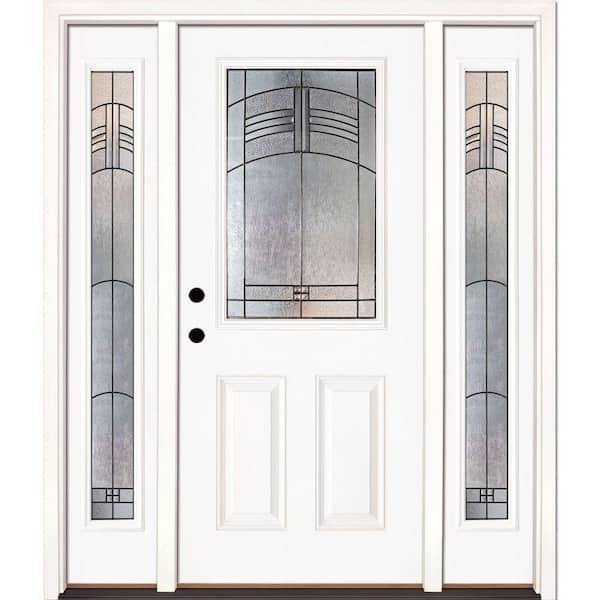Feather River Doors 63.5 in. x 81.625 in. Rochester Patina 1/2 Lite Unfinished Smooth Right-Hand Fiberglass Prehung Front Door w/Sidelites