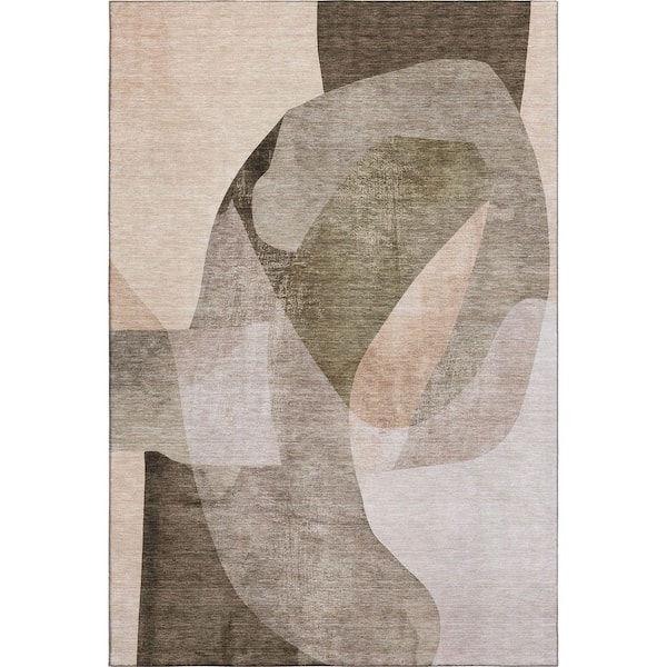 Mayfield Premium Machine Washable Abstract AMF2058 Taupe 9 ft. x 12 ft. Area Rug