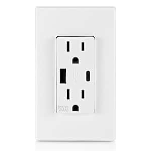 15 Amp Weather-Resistant USB Duplex Outlet with Type A and Type-C Ports, White