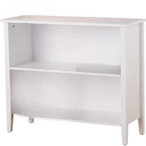 SignatureHome 27 in. H Finish White Material Solid Wood 2-Tier Bookcase Dimensions: 32"W x 12"L x 27"H