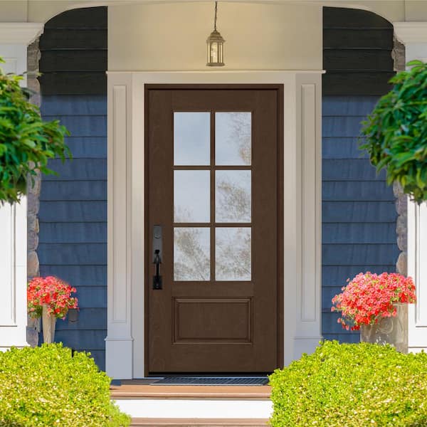 Regency 36 in. x 80 in. Universal Handing 3/4-6 Lite Clear Glass Hickory Stain Mahogany Fiberglass Front Door Slab