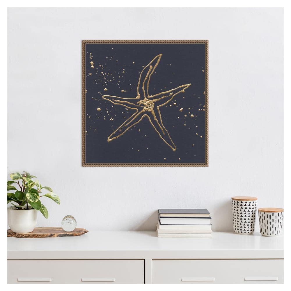 22"x22" Gold Starfish II Coastal Canvas Wall Art with Bronze Frame