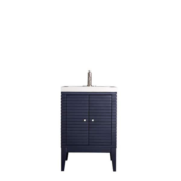 James Martin Vanities Linden 24 in. Bath Vanity in Navy Blue with Resin Vanity Top in White Glossy with White Basin