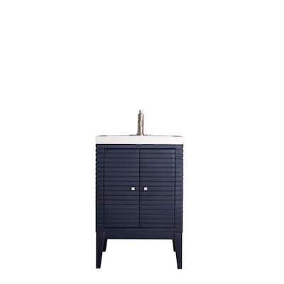 Linden 23.6 in. W x 18.1 in. D x 35.5 in. H Bath Vanity in Navy Blue with White Glossy Top