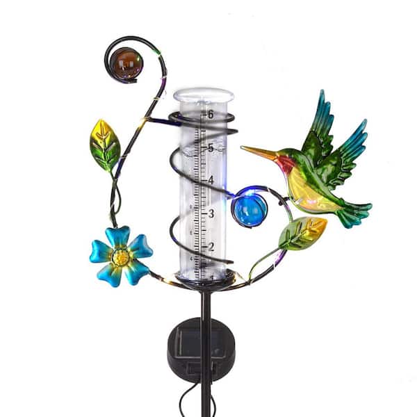 Hummingbird Rain Gauge Outdoor Solar LED Lights Rain Gauge