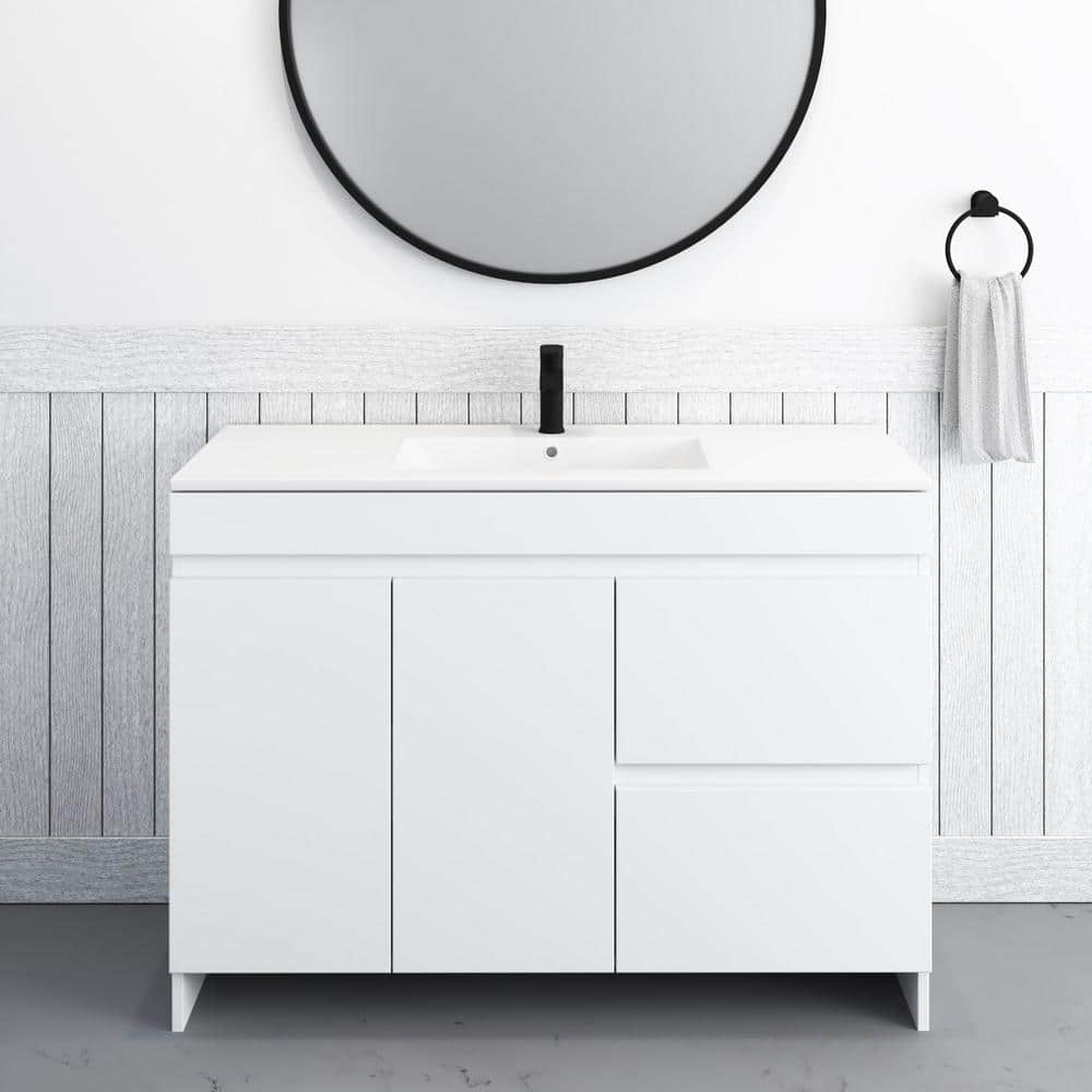 Mace 48 in. W x 18 in. D x 34 in. H Bath Vanity in White with White Ceramic Top and Right-Side Drawers price history on PriceWatchPro
