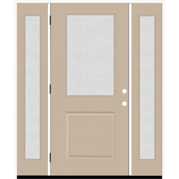 Legacy 64 in. x 80 in. 1/2 Lite Rain Glass RHOS Primed Sandstone Finish Fiberglass Prehung Front Door w/Dbl 12 in. SL