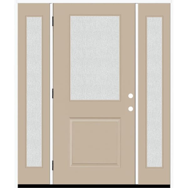 Steves & Sons Legacy 64 in. x 80 in. 1/2 Lite Rain Glass RHOS Primed Sandstone Finish Fiberglass Prehung Front Door w/Dbl 12 in. SL