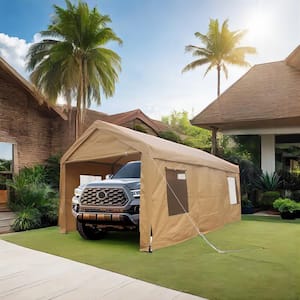 10 ft. x 20 ft. Heavy-Duty Outdoor Portable Garage Ventilated Canopy Carports Car Shelter in Sand