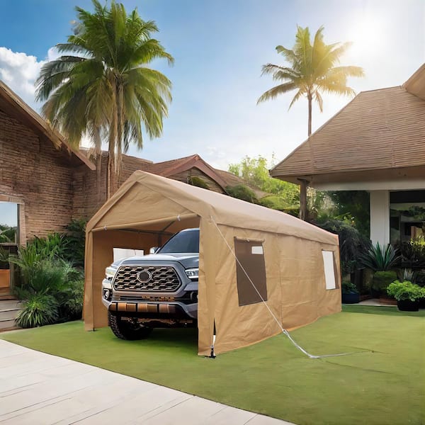 Tatayosi 10 ft. x 20 ft. Heavy-Duty Outdoor Portable Garage Ventilated Canopy Carports Car Shelter in Sand