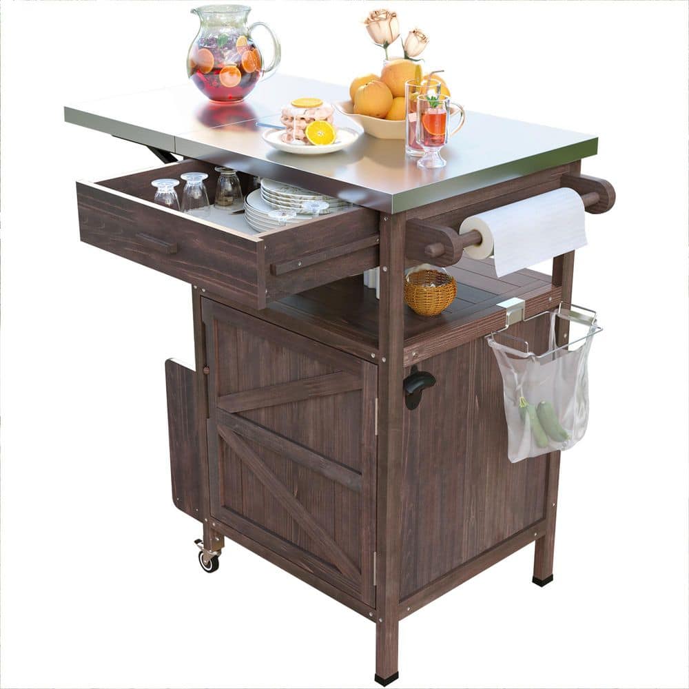 40.5 in. Brown Outdoor Grill Cart with Stainless Steel Top