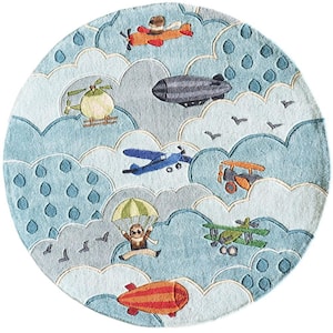Caprice Collection Sky Blue 5 ft. x 5 ft. Indoor Round Area Rug