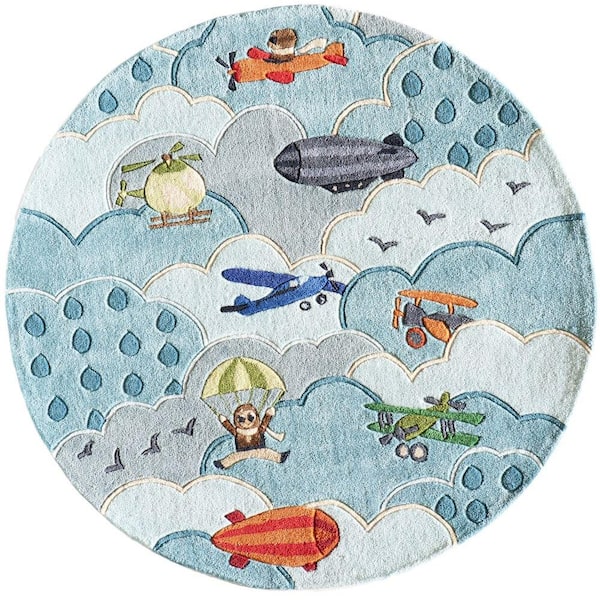 Momeni Caprice Collection Sky Blue 5 ft. x 5 ft. Indoor Round Area Rug