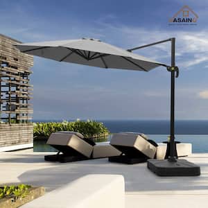 11 ft. Outdoor Market Cantilever Patio Umbrella in Gray, with Crank and Base