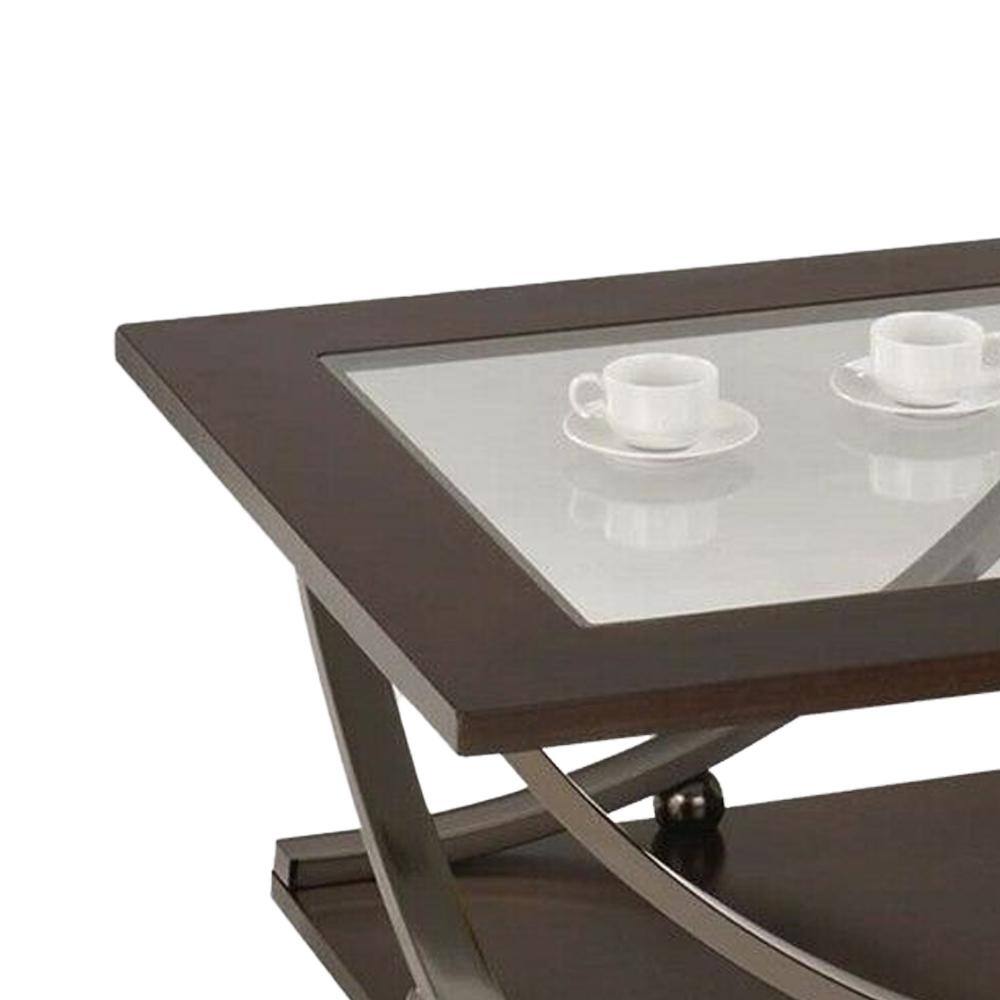 36" Black Nickel and Clear Glass Square Coffee Table with Storage