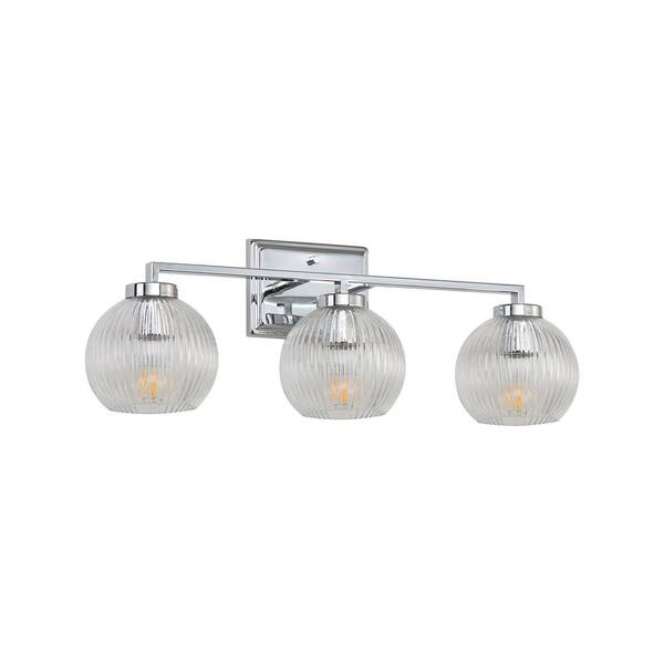 Golden Lighting - Elliott 7 in. 3 Light Chrome Vanity Light with Ribbed Clear Shade