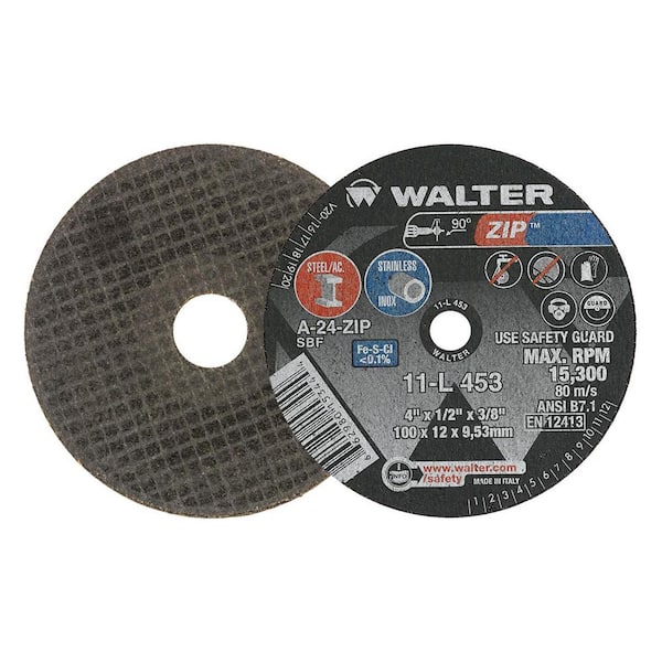 WALTER SURFACE TECHNOLOGIES ZIP 4 in. x 3/8 in. Arbor x 1/2 in. T1 GR A-24-ZIP Performance Cutting and Grinding (25-Pack)