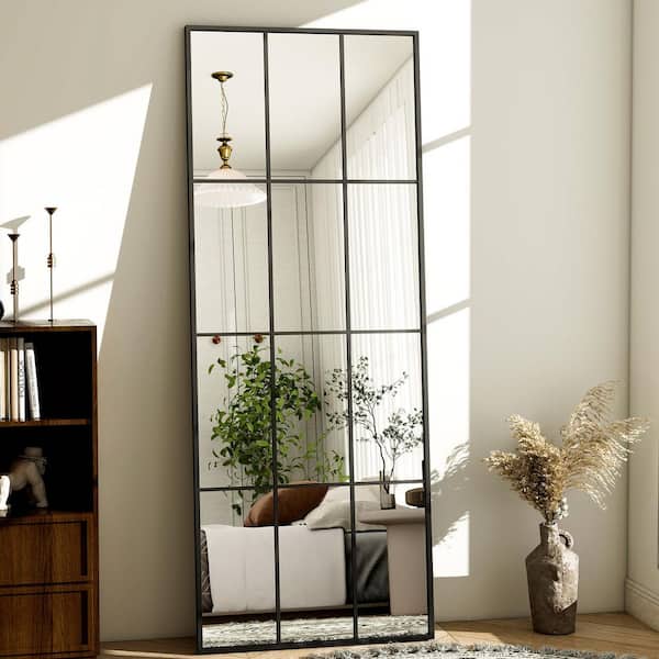 XRAMFY 23 in. W x 65 in. H Rectangular Black Metal Framed Decorative Full Length Mirror Floor Mirror