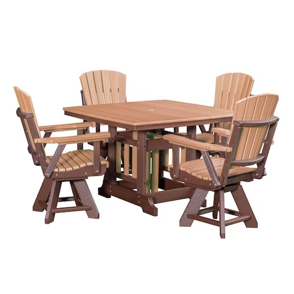 Adirondack Series Tudor Brown 5 Piece High Density Poly Ethylene Plastic Square Dining Height Outdoor Dining Set