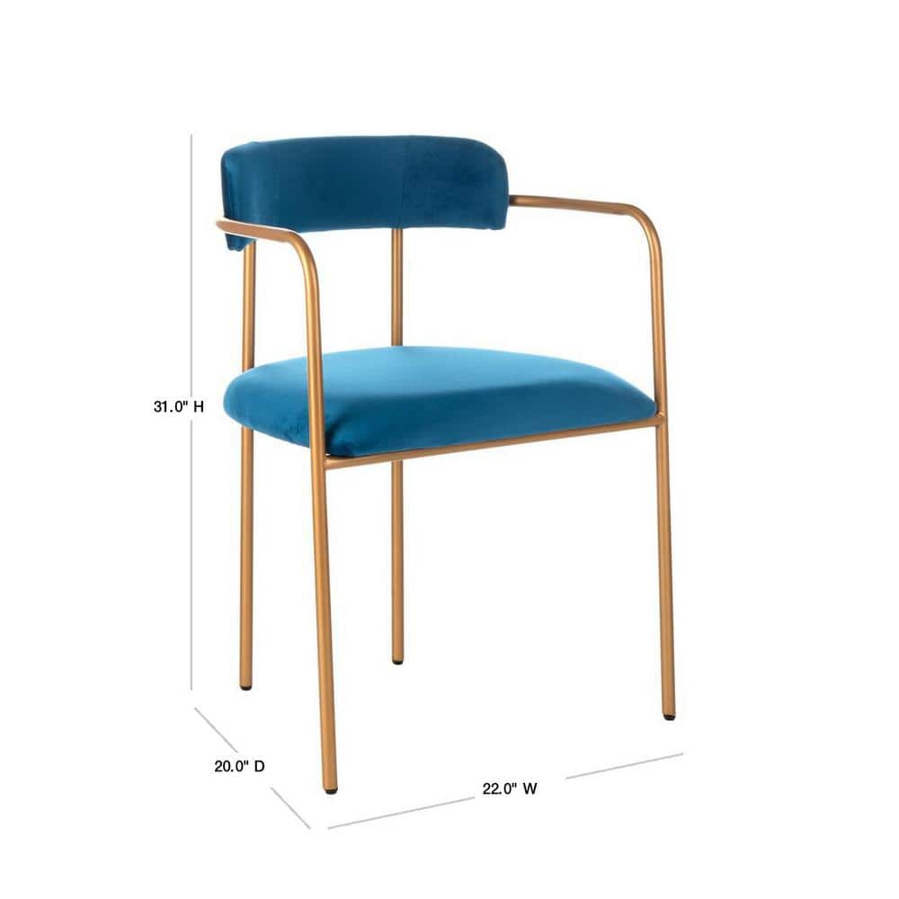 Elegant Navy Velvet and Gold Metal Upholstered Arm Chair